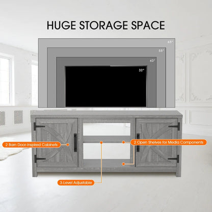 58 Farmhouse Barn Door Entryway Storage Console Table TV Stand - 58 inches in width