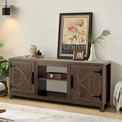 58 Farmhouse Barn Door Entryway Storage Console Table TV Stand - 58 inches in width