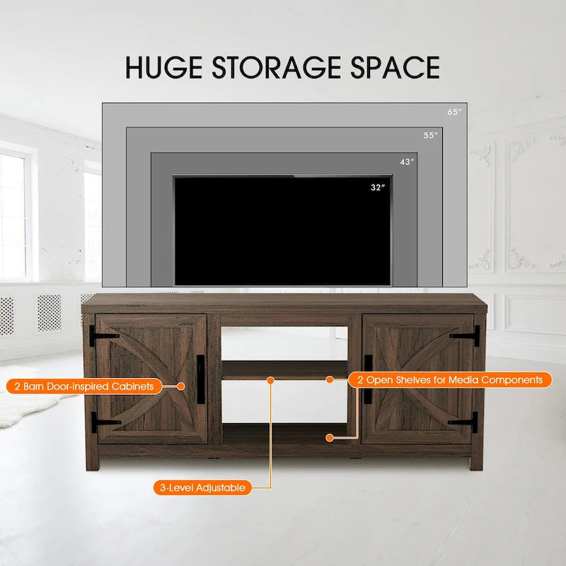 58 Farmhouse Barn Door Entryway Storage Console Table TV Stand - 58 inches in width