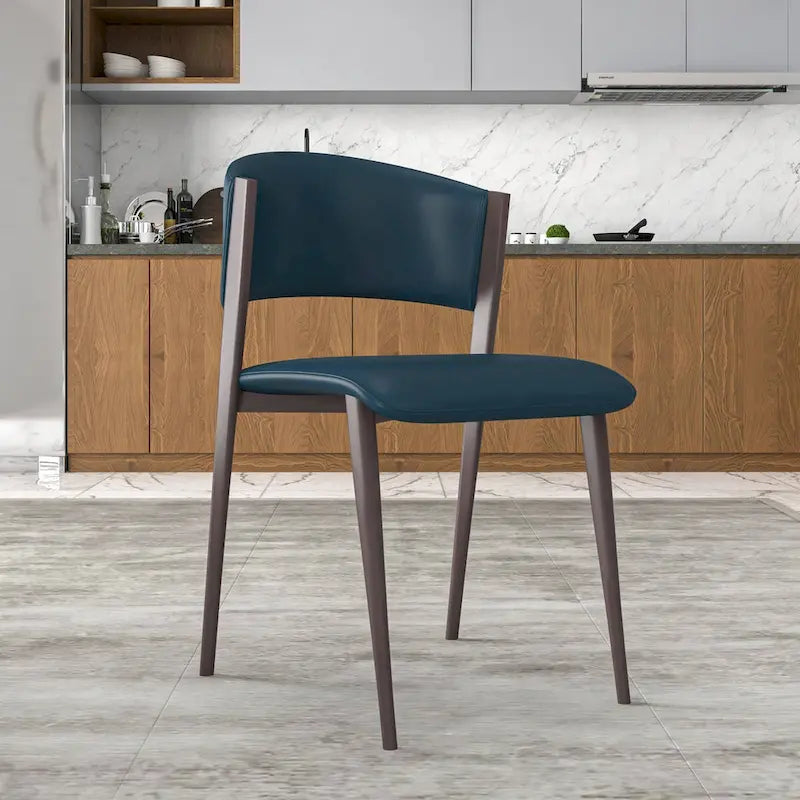 Aspen Dining Chair with Leather Seat in Black Metal by LeisureMod