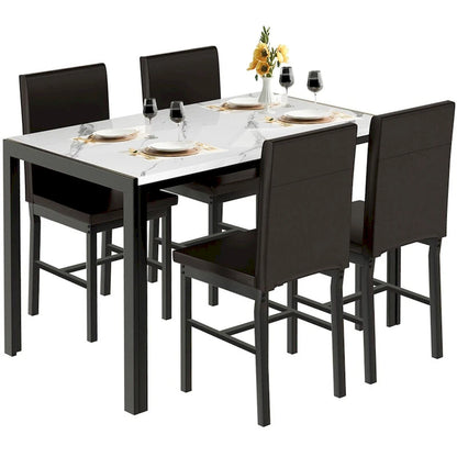 Mieres 5-Piece Dining Table Set with Faux Marble Top and 4 PU Leather Upholstery Chairs for Kitchen Dining Room