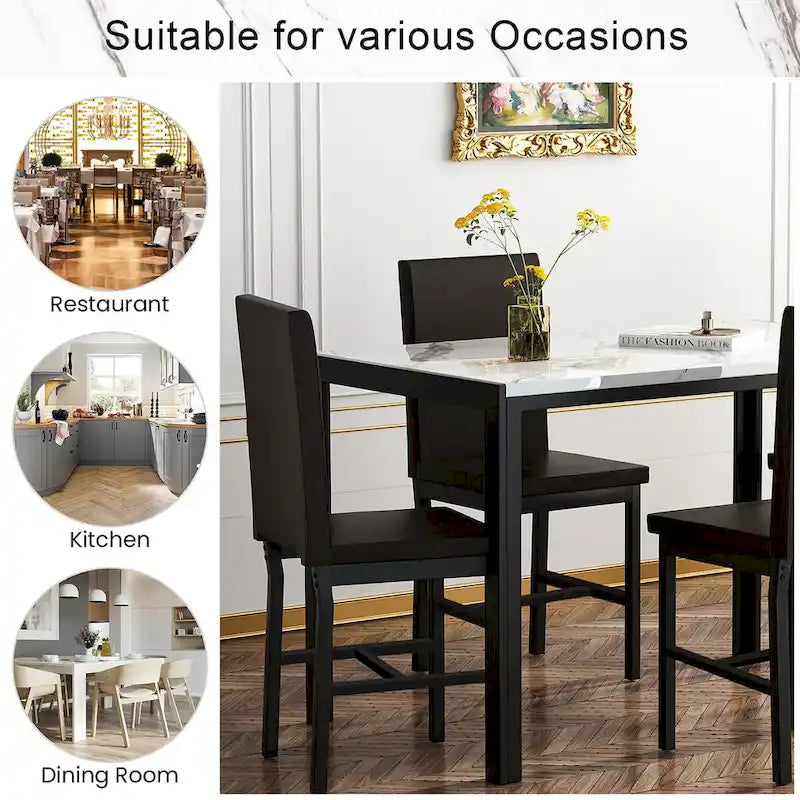 Mieres 5-Piece Dining Table Set with Faux Marble Top and 4 PU Leather Upholstery Chairs for Kitchen Dining Room