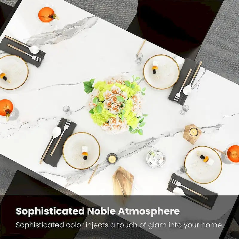 Mieres 5-Piece Dining Table Set with Faux Marble Top and 4 PU Leather Upholstery Chairs for Kitchen Dining Room