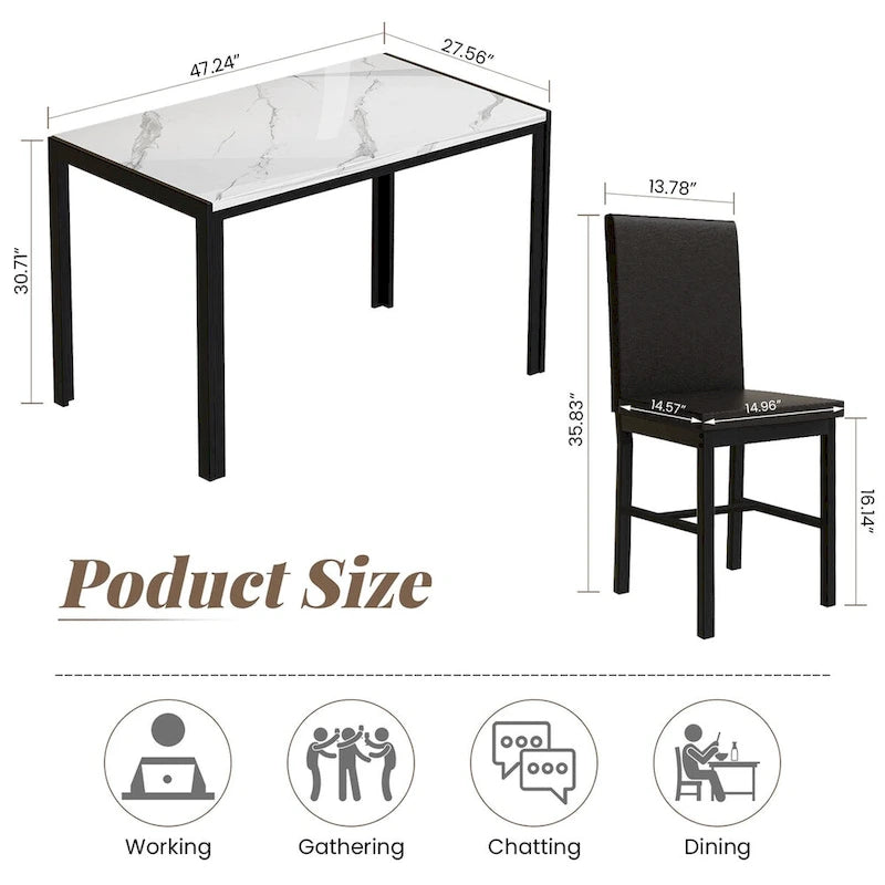 Mieres 5-Piece Dining Table Set with Faux Marble Top and 4 PU Leather Upholstery Chairs for Kitchen Dining Room