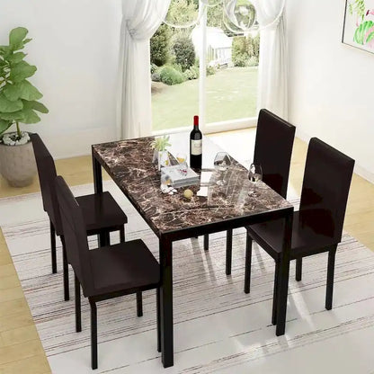 Mieres 5-Piece Dining Table Set with Faux Marble Top and 4 PU Leather Upholstery Chairs for Kitchen Dining Room