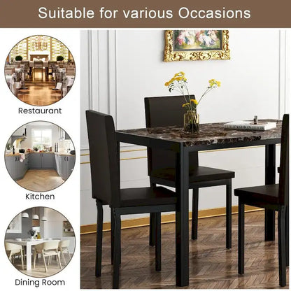 Mieres 5-Piece Dining Table Set with Faux Marble Top and 4 PU Leather Upholstery Chairs for Kitchen Dining Room