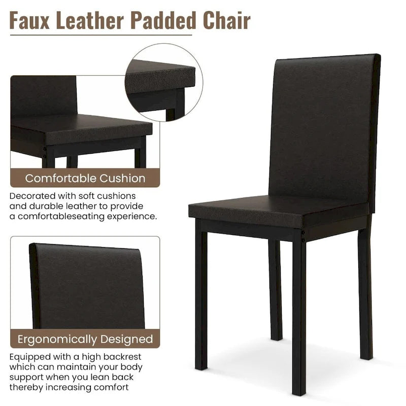 Mieres 5-Piece Dining Table Set with Faux Marble Top and 4 PU Leather Upholstery Chairs for Kitchen Dining Room