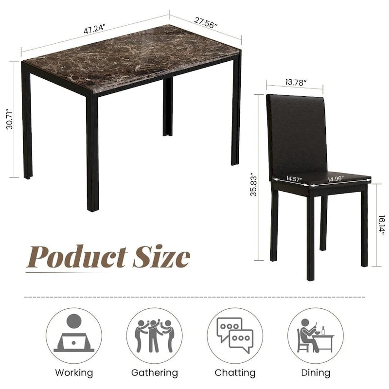 Mieres 5-Piece Dining Table Set with Faux Marble Top and 4 PU Leather Upholstery Chairs for Kitchen Dining Room