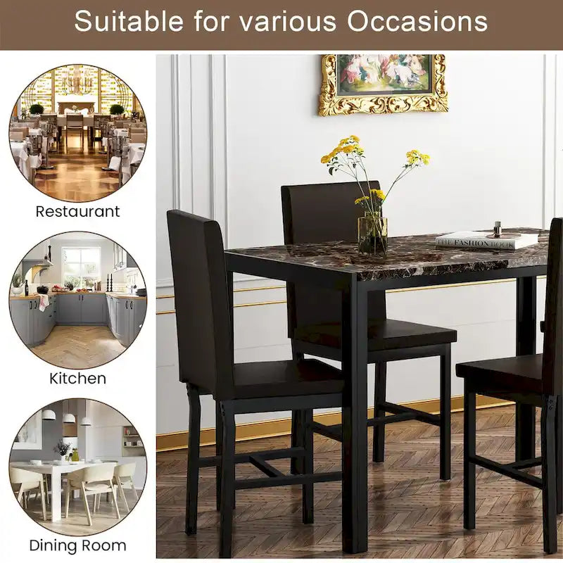 Mieres 5-Piece Dining Table Set with Faux Marble Top and 4 PU Leather Upholstery Chairs for Kitchen Dining Room