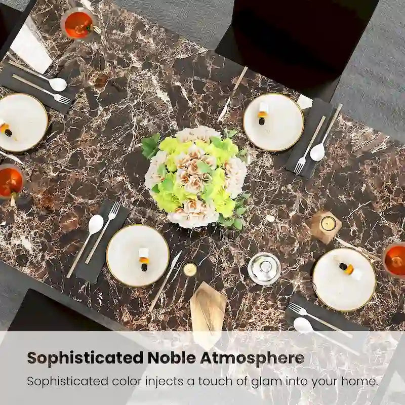 Mieres 5-Piece Dining Table Set with Faux Marble Top and 4 PU Leather Upholstery Chairs for Kitchen Dining Room