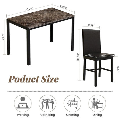 Mieres 5-Piece Dining Table Set with Faux Marble Top and 4 PU Leather Upholstery Chairs for Kitchen Dining Room