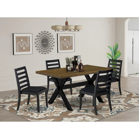 East West Furniture dining set - a dinner table & Stackable kitchen chairs - Wire-brushed Black (Pieces & Seat Options)