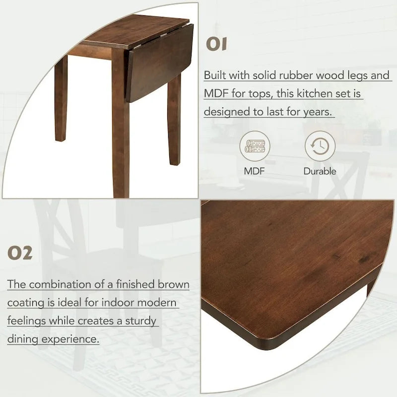 3-Piece Dining Table Set with 2 Chairs for Small Places