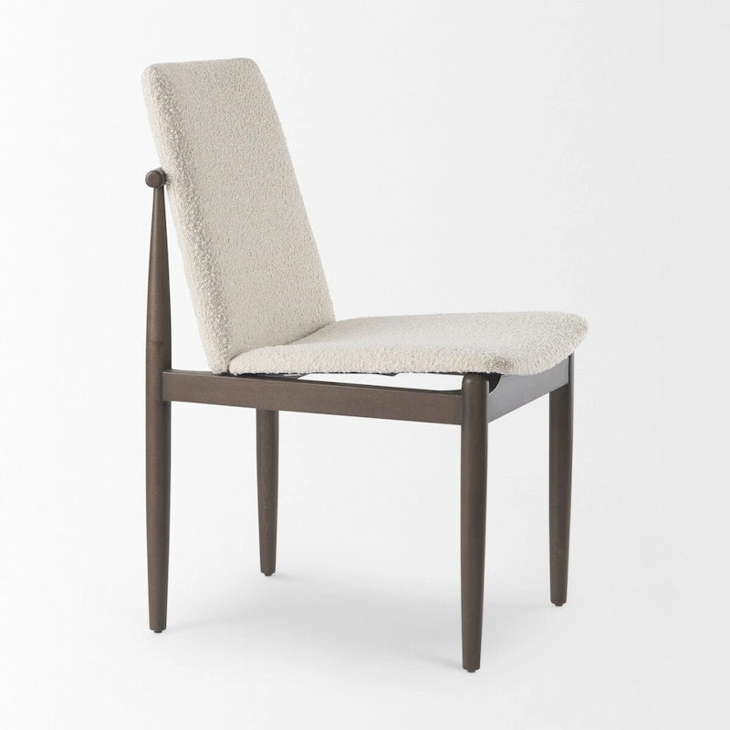 Cavett Cream Boucle Upholstered Seat W/Dark Brown Wood Frame Dining Chair