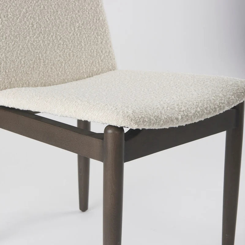 Cavett Cream Boucle Upholstered Seat W/Dark Brown Wood Frame Dining Chair