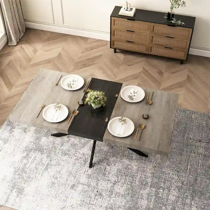 Retro Rectangular Extendable Dining Table with Storage Box