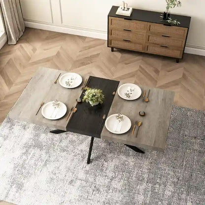 Retro Rectangular Extendable Dining Table with Storage Box