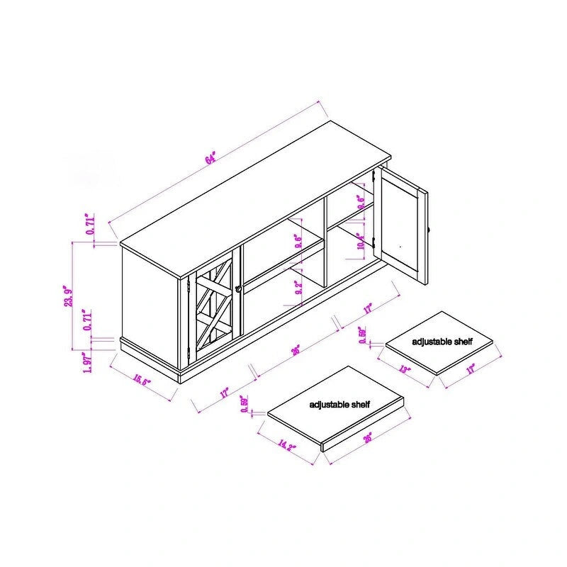 64 in. TV Stand Media Console for TVs up to 75 in. - 64 in Width