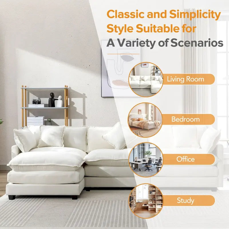 L-Shape Chenille Upholstered Sofa with Ottoman by Harper&Bright Designs