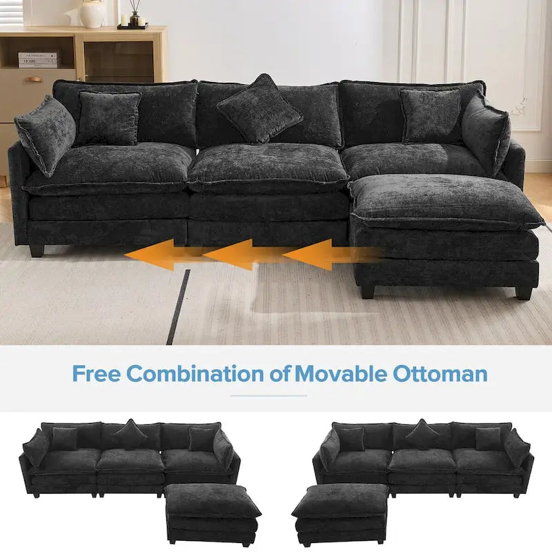 L-Shape Chenille Upholstered Sofa with Ottoman by Harper&Bright Designs