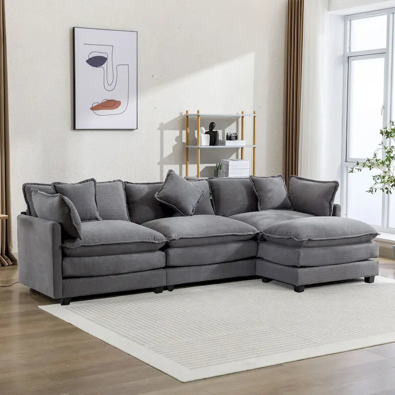 L-Shape Chenille Upholstered Sofa with Ottoman by Harper&Bright Designs