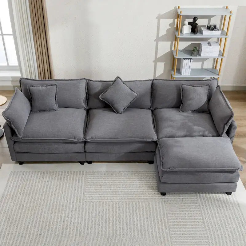 L-Shape Chenille Upholstered Sofa with Ottoman by Harper&Bright Designs