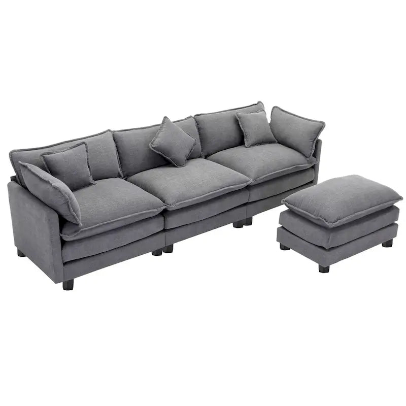 L-Shape Chenille Upholstered Sofa with Ottoman by Harper&Bright Designs