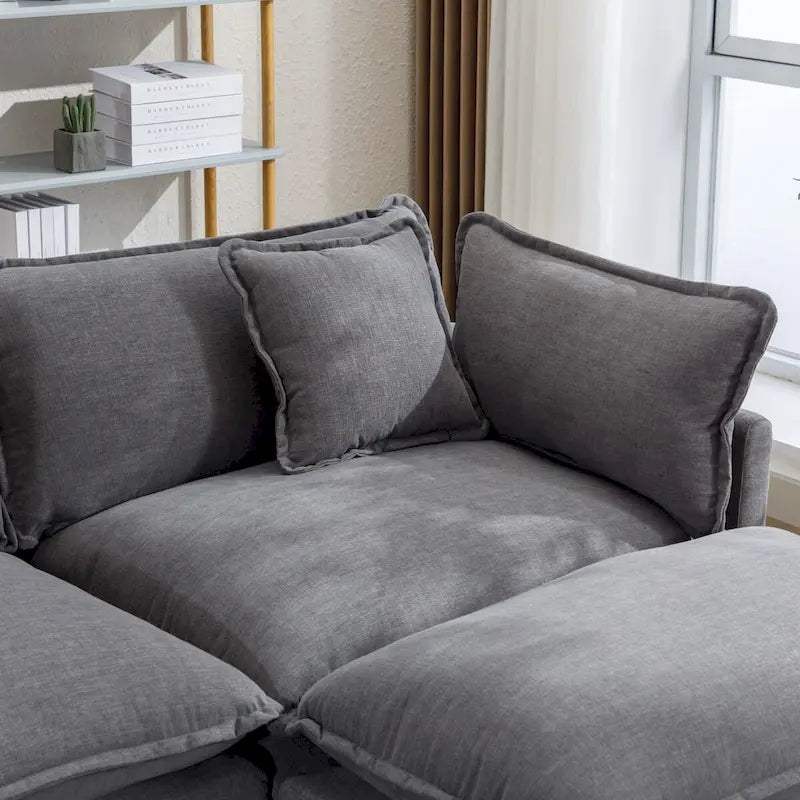 L-Shape Chenille Upholstered Sofa with Ottoman by Harper&Bright Designs