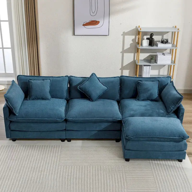L-Shape Chenille Upholstered Sofa with Ottoman by Harper&Bright Designs