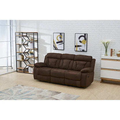 Betsy Furniture Microfiber Manual Rclining 3-seat Sofa Couch in Dark Brown 8005