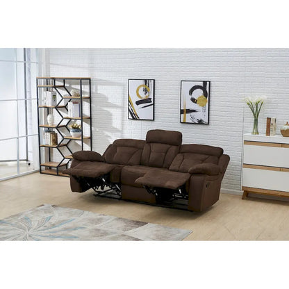 Betsy Furniture Microfiber Manual Rclining 3-seat Sofa Couch in Dark Brown 8005