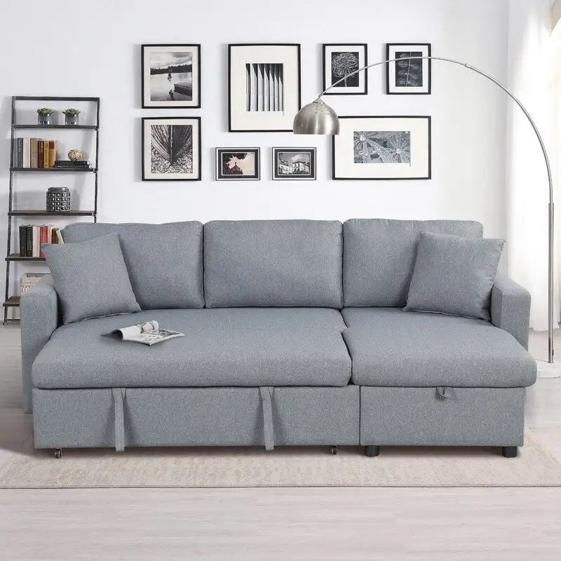 Upholstery Sleeper Sectional Sofa with Storage Space and 2 Tossing Cushions