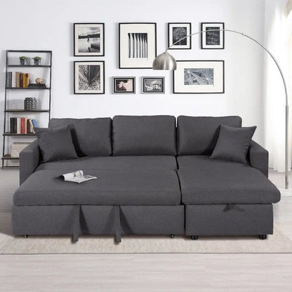 Upholstery Sleeper Sectional Sofa with Storage Space and 2 Tossing Cushions