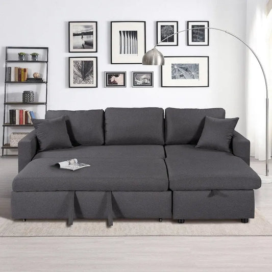 Upholstery Sleeper Sectional Sofa with Storage Space and 2 Tossing Cushions