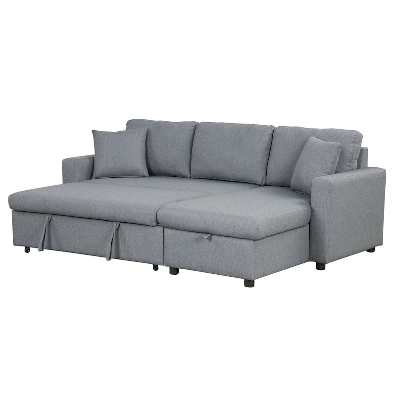 Upholstery Sleeper Sectional Sofa with Storage Space and 2 Tossing Cushions
