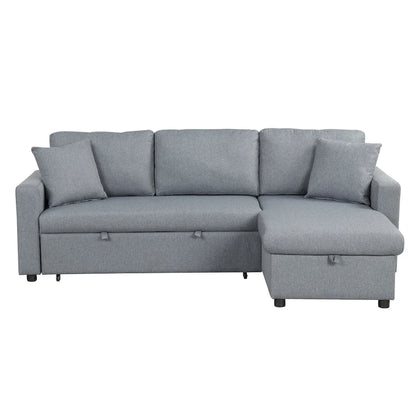 Upholstery Sleeper Sectional Sofa with Storage Space and 2 Tossing Cushions