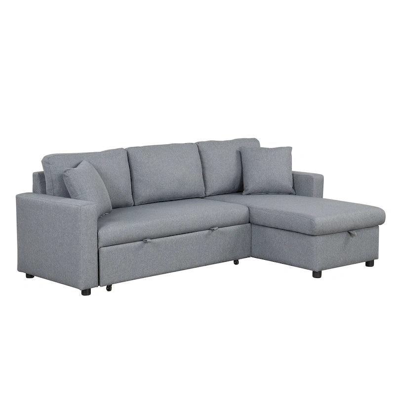 Upholstery Sleeper Sectional Sofa with Storage Space and 2 Tossing Cushions