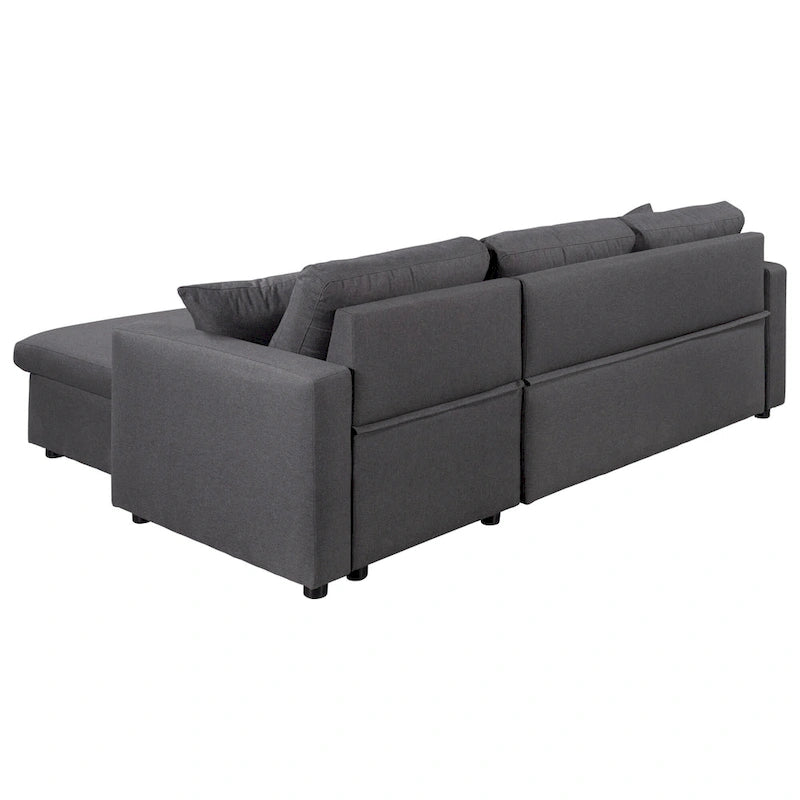 Upholstery Sleeper Sectional Sofa with Storage Space and 2 Tossing Cushions