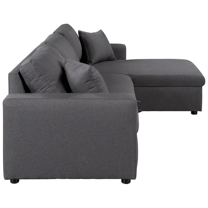 Upholstery Sleeper Sectional Sofa with Storage Space and 2 Tossing Cushions