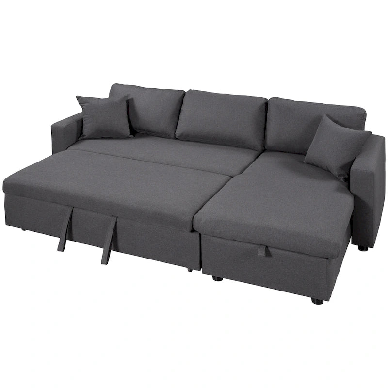 Upholstery Sleeper Sectional Sofa with Storage Space and 2 Tossing Cushions