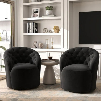 SEYNAR Modern Velvet Upholstered 360 Degree Swivel Barrel Chair with Button Tufted Back Set of 2