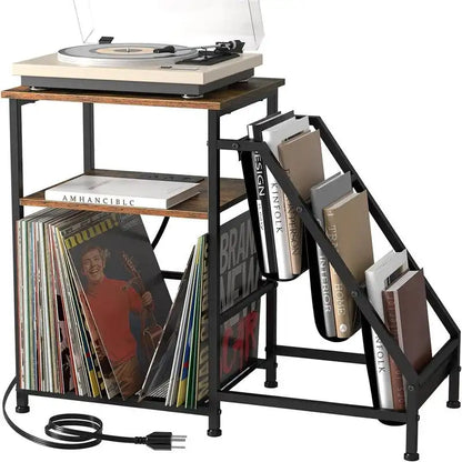 Record Player Stand with Charging Station