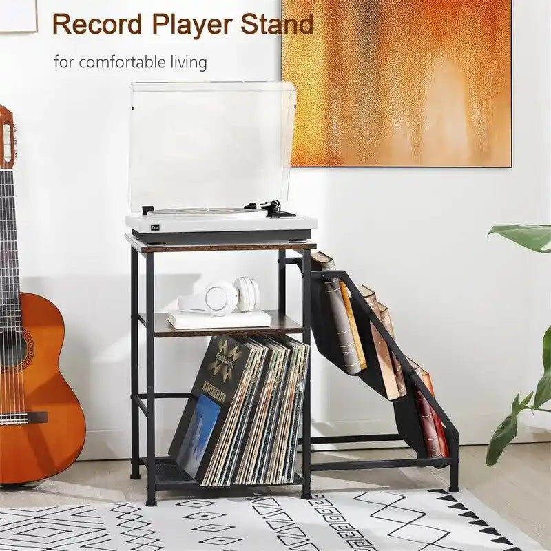 Record Player Stand with Charging Station