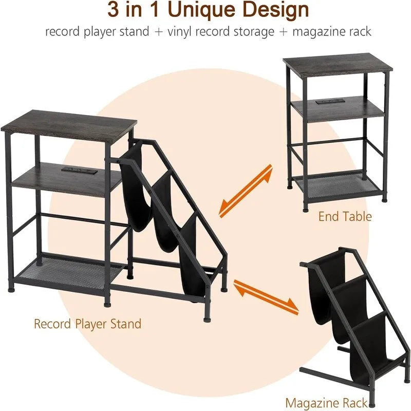 Record Player Stand with Charging Station