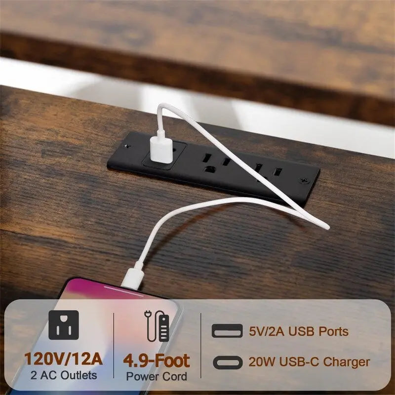 Record Player Stand with Charging Station