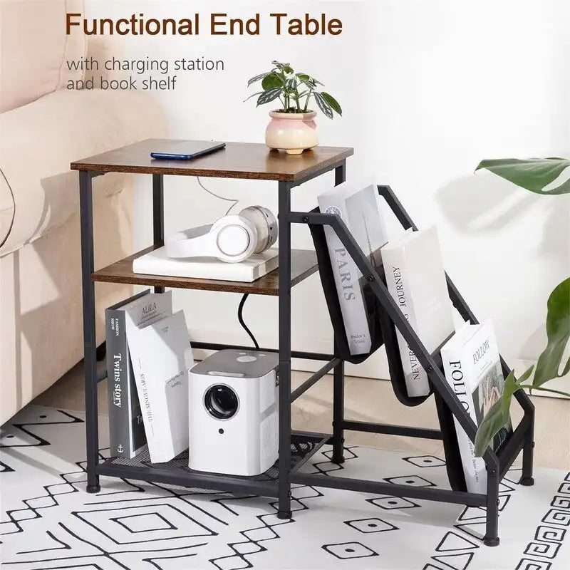 Record Player Stand with Charging Station