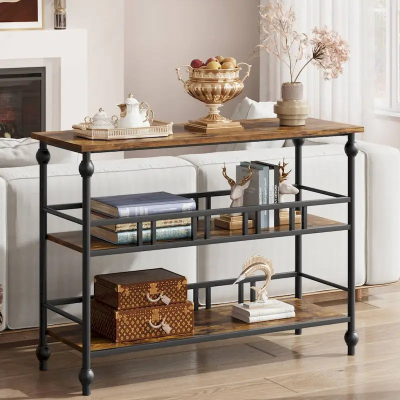 3-Tier Narrow Console Table for Entryway with Shelves