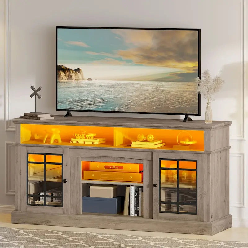 Moasis TV Stand for TVs up to 75 LED Entertainment Center Media Console with Glass Doors