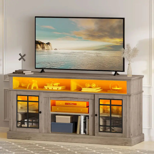 Moasis TV Stand for TVs up to 75 LED Entertainment Center Media Console with Glass Doors