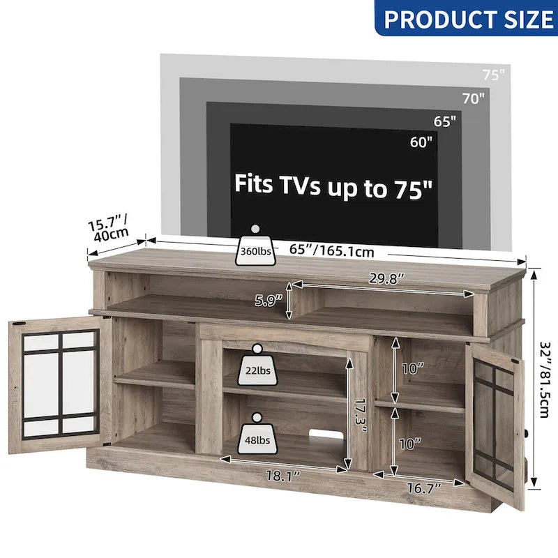 Moasis TV Stand for TVs up to 75 LED Entertainment Center Media Console with Glass Doors